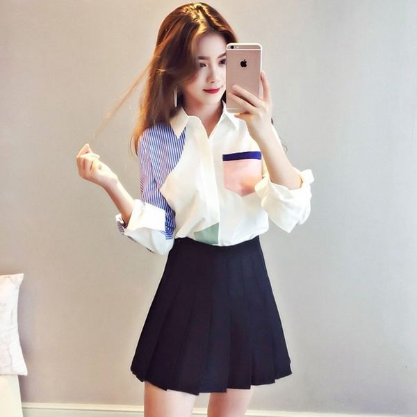 

autumn new net red stripe bottomed shirt han fan long sleeve design girl student color matching t-shirt