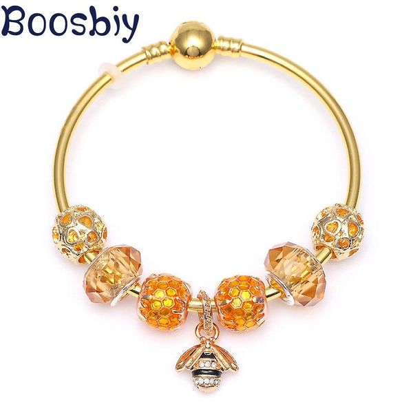 

diy cute gold bees pendants fits gold color snake chain charm bangle fashion brand jewelry gift for women, Golden;silver
