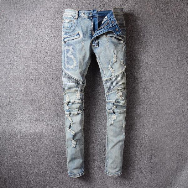 

europen france brand men's denim trousers jeans pants slim straight gentleman jeans blue stripe pants for men 979