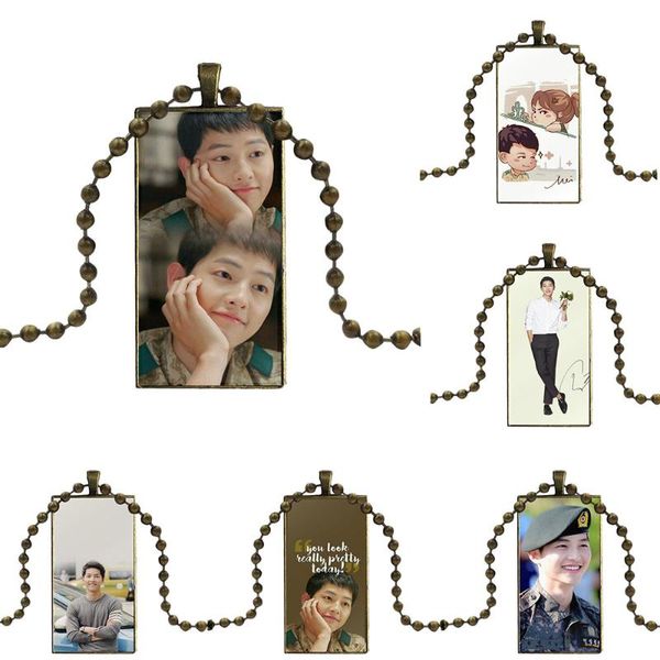 

descendants of the sun song joong ki glass cabochon pendant necklace rectangle fashion necklace for women children, Silver
