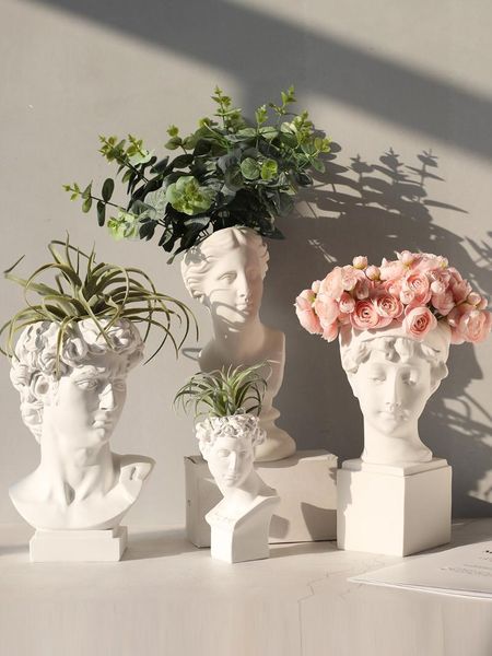 

modern nordic style creative portrait vase human head decorative ornaments resin david vase home decoration accessories