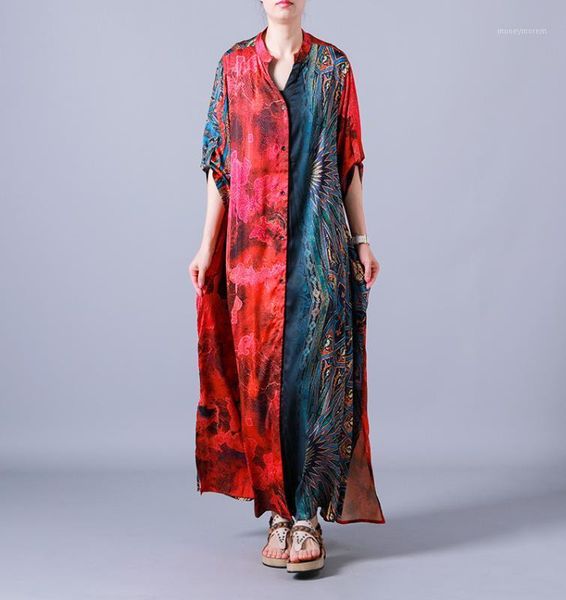 

new spring summer vintage trench coat women loose long print floral slik thin x-long windbreaker1, Tan;black