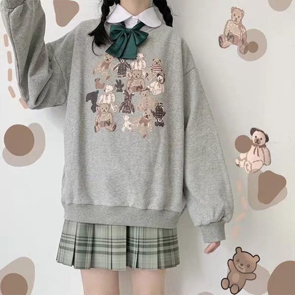 

women hoodie sweatshirt sleeve long jacket vintage fleece harajuku hoody sweatshirts clothes tee streetwear print bear tracksuit arsaj, Black