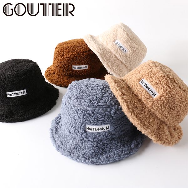 

gouter faux fur winter bucket hat for women girl solid thickened soft warm fishing cap outdoor vacation hat cap lady panama 201009, Blue;gray