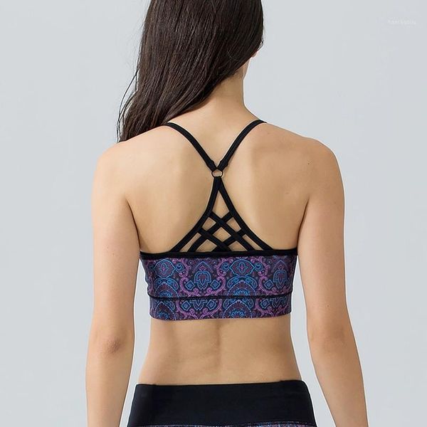 

gym clothing bra women sports comfortable sprappy style racer back strap padding push up yoga fitness tank workout underwear1, White;black