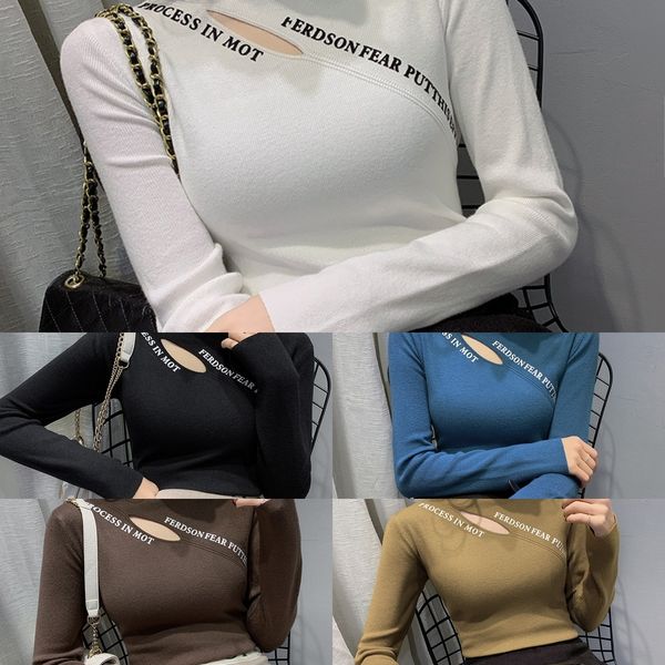 

a3elz out high neck pullover pullovertpullovert-shirt for women in autumn and winter with pullove shirt 2020 new slim hollowed half under, White;black