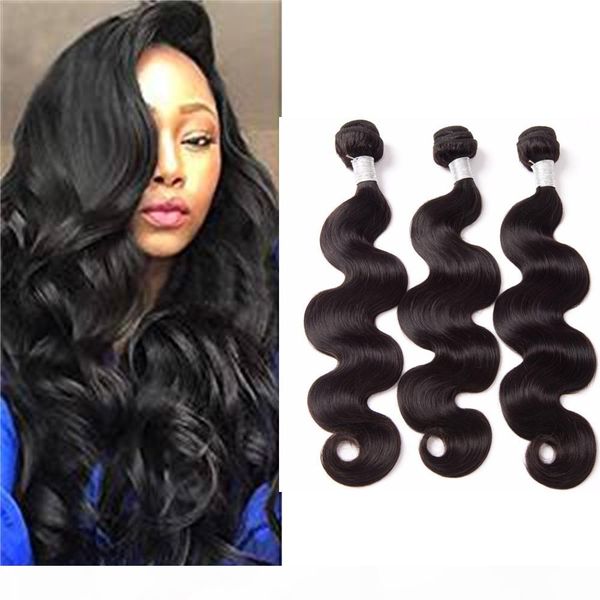 

9a brazilian body wave human hair weaves extensions 3 bundles double weft dyeable bleachable 100g pc, Black