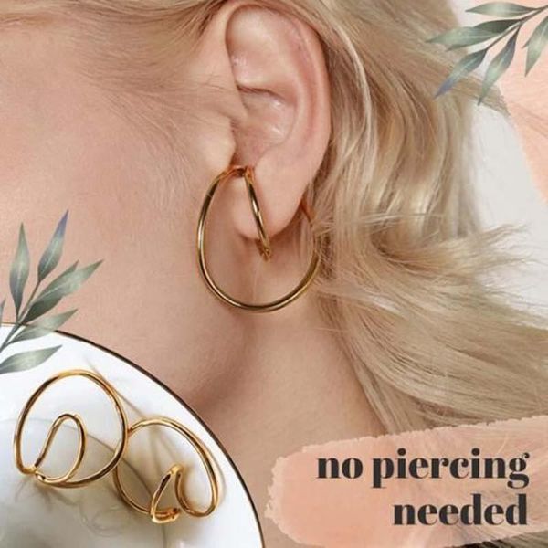 

2020 new luxury jewelry hooping ear cuff irregular curve clip hoop earrings for women earcuffs no piercing, Golden;silver