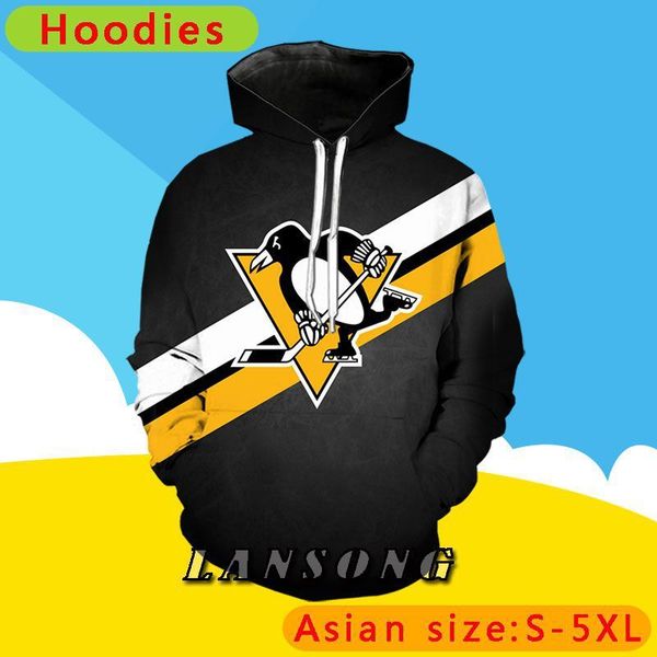 

pittsburgh sweatshirt hoodies 3d print men harajuku skating penguin pullover streetwear pants clothes sudaderas para hombre 1019, Black