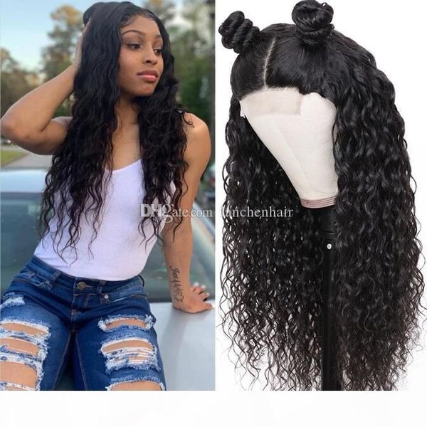 

water wave lace front wigs human hair pre-plucked with baby hair brazilian water wave human hair wig wet and wavy lace front wigs, Black;brown