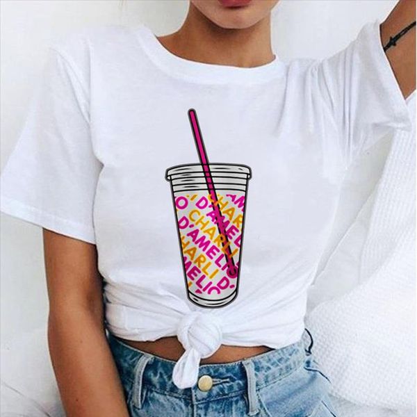 

графические тройники женская одежда чарли damelio print 90s kawaii женская футболка лето o шея битник смешные футболки camisetas mujer, White