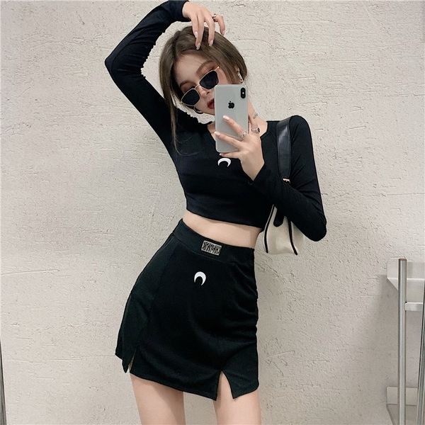 

sisjulyamerican улицы персонализированного полумесяц slimming v-образный вырез miniskirt miniskirtt-рубашка мини-юбку с длинным рукавом футб, Gray