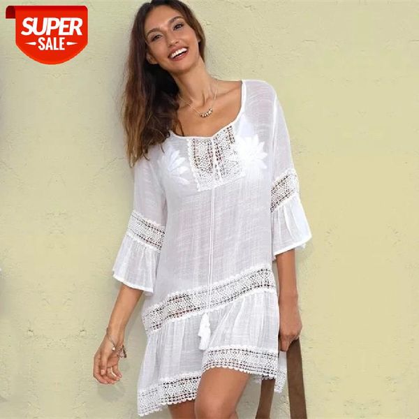 

bamboo cotton summer pareo beach cover up swimwear women swimsuit cover up kaftan beach dress tunic white beachwear #q382 #s74h, White;black