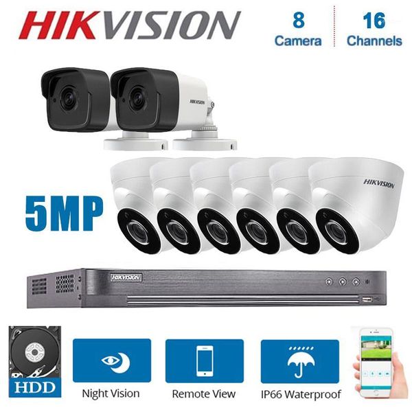 

systems hikvision 16-channel xvr ds-7216huhi-k2 with 8-piece hybrid 5mp 4 in 1 night vision cctv surveillance cameras system kit1