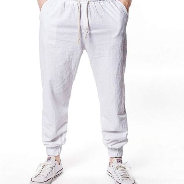 

t7gcp 2020 men's fashion new summer nan shi ku fashion pants rope linen on5zp tied breathable pants casual, Blue
