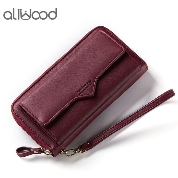 

aliwood brand large capacity women's wallet clutch female wristband purse phone pocket card holder long zipper wallets carteras
