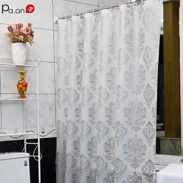 Cortina de chuveiro de tecido de peva com ganchos à prova d 'água de banho plástico telas geométricas flores impressão eco-friendly banheiro cortinas 201030