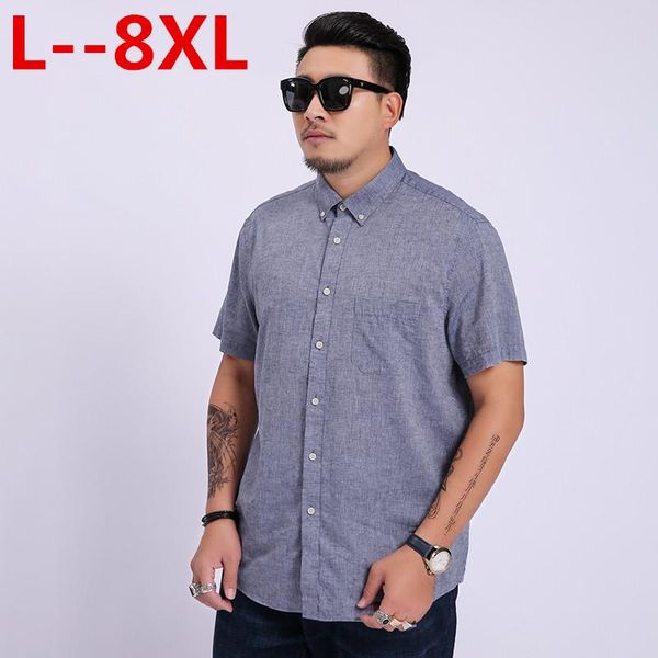 

men's casual shirts 8xl 6xl 5xl 4x summer short sleeve twill solid striped well fitting classic business mens dress fromal male, White;black