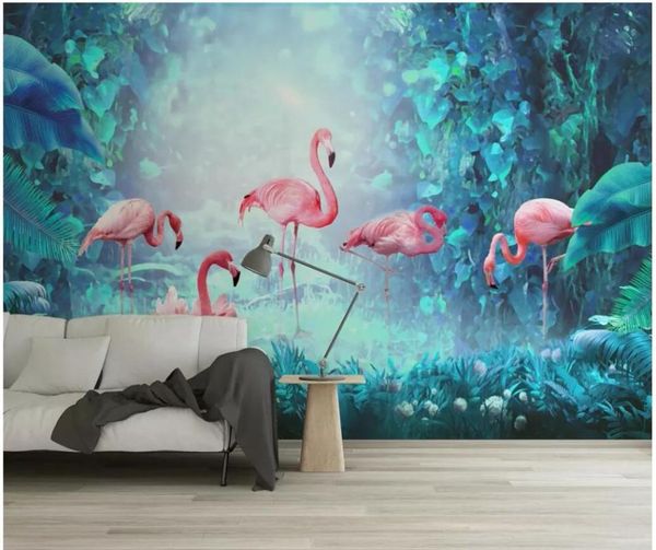 

3d wallpaper custom p modern minimalist tropical rainforest flamingo 3d wall murals wallpaper for walls 3 d living room