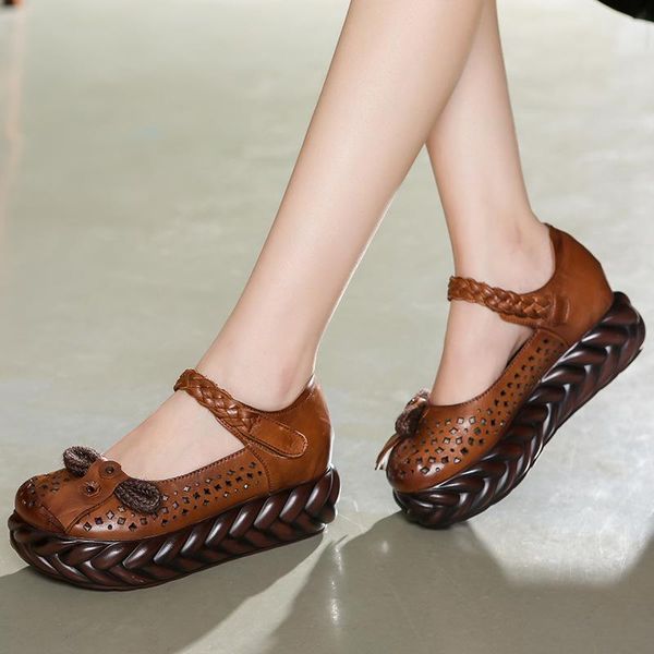 

dress shoes alishinrey spring women pumps platform wedges handmade fretwork cut out genuine leather casual, Black