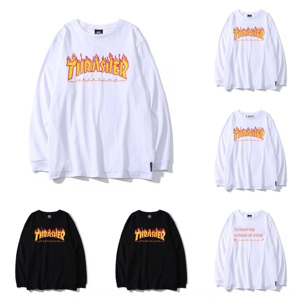 

korean fashion brand new versatile flame sweater sweaterclassic print thin cotton round neck long sleeve sweater for boys and girls 81e9t 81, Black