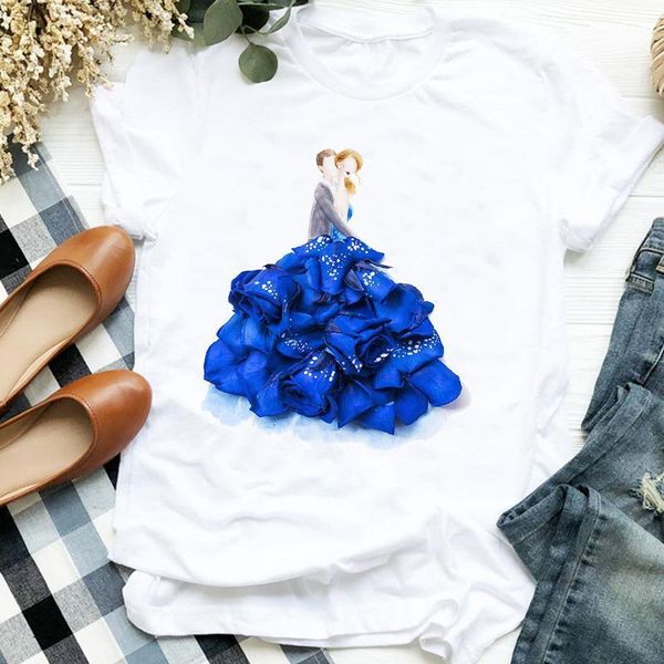 

women lady floral sweet love couple cute 90s aesthetic print ladies t tee womens shirt clothes tshirt female graphic t-shirt, White
