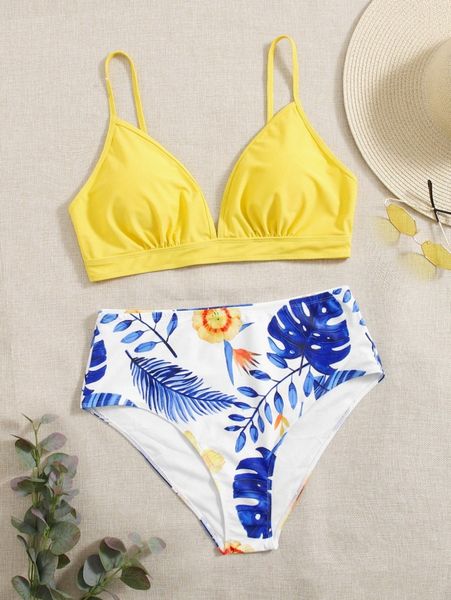 

plus plant print bikini swimsuit o7he#, Black