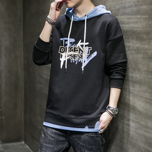 

2021 new men's letter print hooded sweatshirt autumn long sleeve shirt fleece graphic men pullover hoodie slim fit js8o, Black