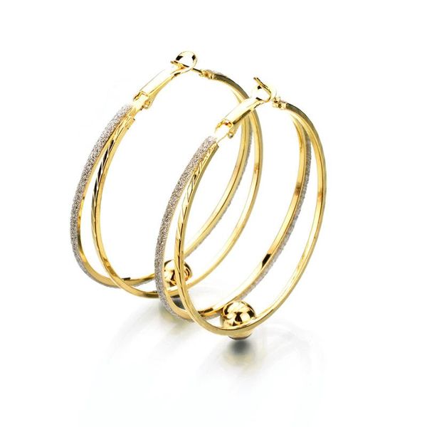

hoop & huggie occident hyperbole scrub double layer earrings for women nightclub party big circle earring ear hoops fashion jewelry gifts, Golden;silver