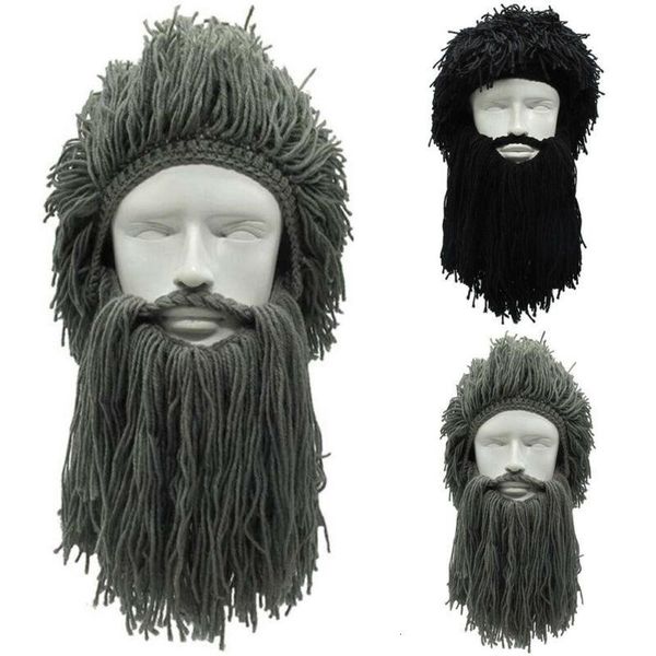 

2021 men knit viking beard hats winter warm ski mask mustache beanie cap wigs cosplay diy creative beanies