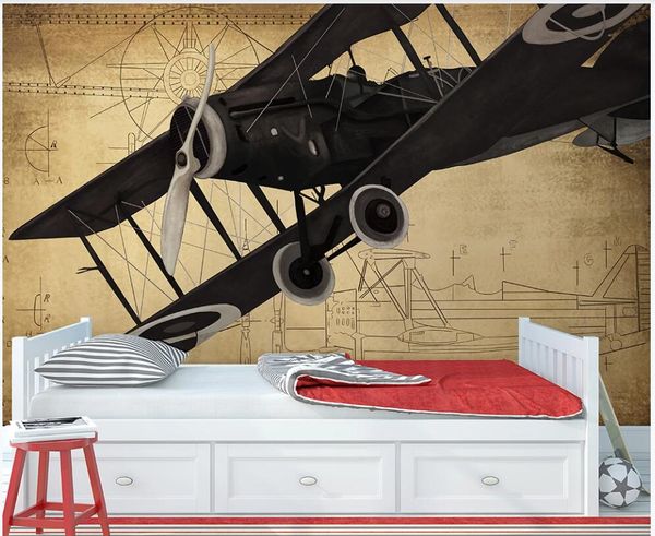 

wdbh 3d room wallpaper custom p hand drawn retro airplane living room home decor 3d wall murals wallpaper for walls 3 d