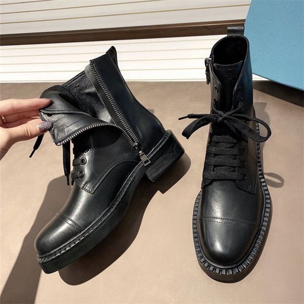 

riding like punk genuine leather black ankle tie-up short boots 187g