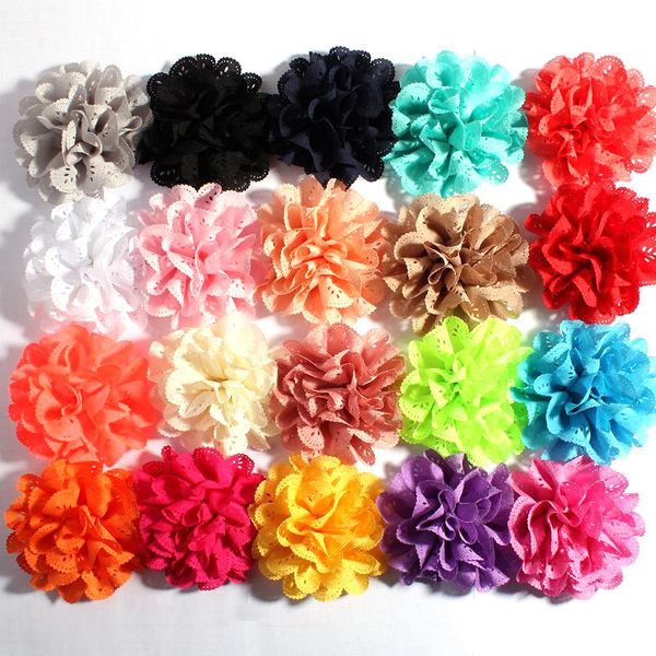 

120pcs/lot 10cm 20colors fashion hollow out blossom eyelet hair flowers soft chic artificial fabric flowers for kids headbands lj200903, Slivery;white