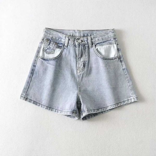 

wind 2020 summer new fashion high waist slim color matching denim shorts, Blue