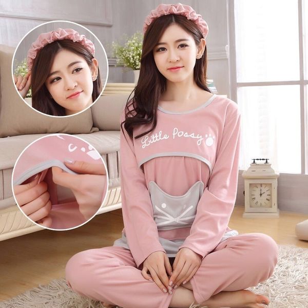 

2020 autumn maternity pajamas breastfeeding pregnant women nursing pajama set pants sleepwear pregnancy nightgown clothes lj201114, White