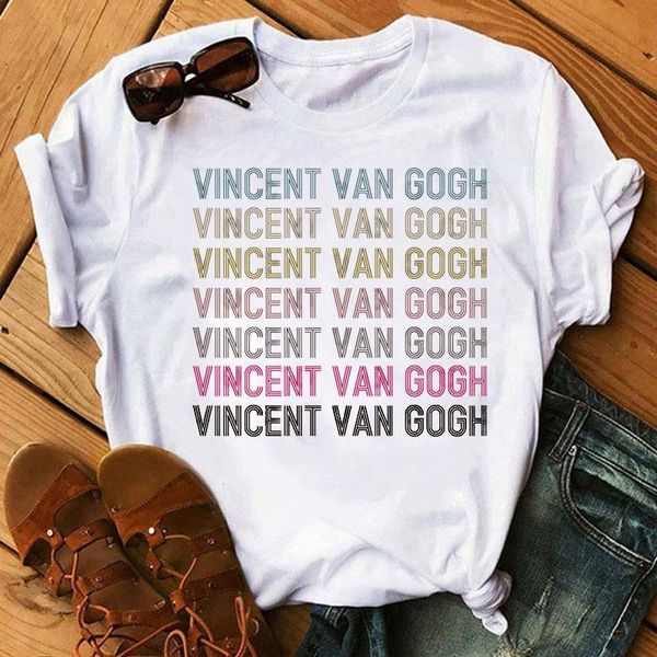 

van gogh print tshirt women t shirt harajuku aesthetic clothes women short sleeve tee shirt art vintage streetwear female, White