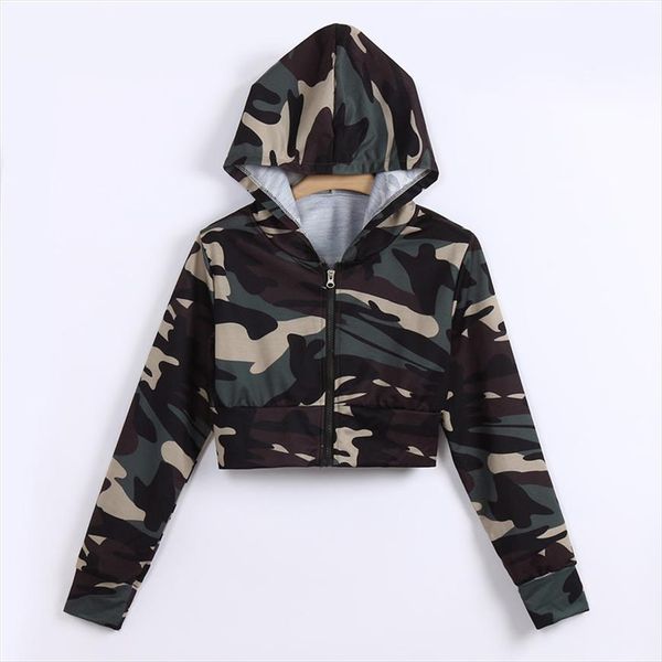 

2020 autumn new cool hoodies womens fashion camouflage print shirt long sleeve blouse hooded short short knit sweatshirt, Black