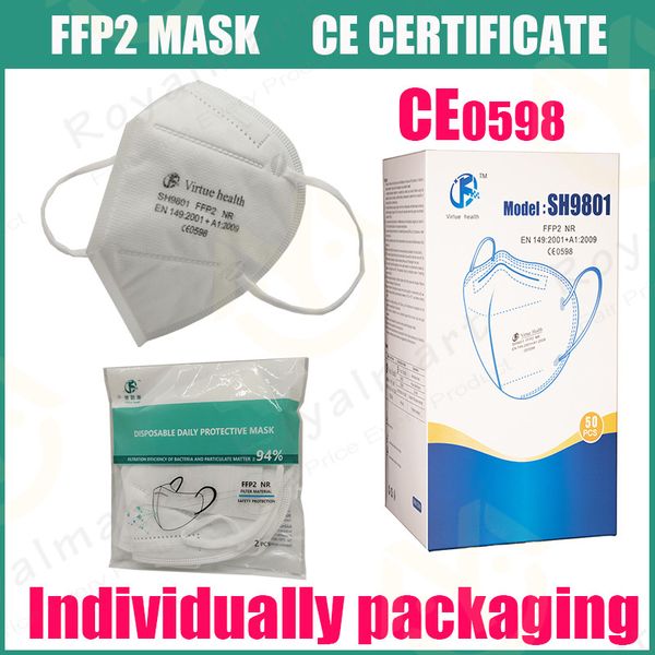 Maschera certificata CE FFP2 Maschera per il viso di design KN95 Filtro respiratore N95 Anti-nebbia Foschia e influenza Antipolvere