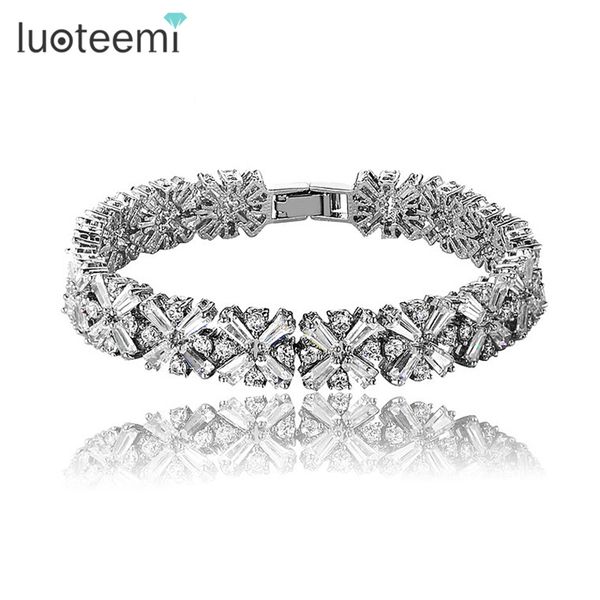 

luoteemi brand new luxurious women chain bracelet bride wedding zircon bangles cz inlay bracelet for girl party y19051101, Golden;silver