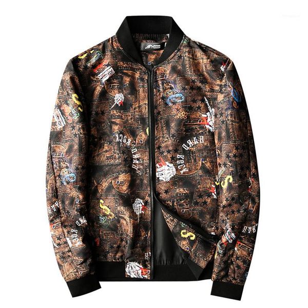

spring fashion bomber jacket men streetwear printed pattern coats pilot jackets mens slim fit baseball jacket hip hop male1, Black;brown