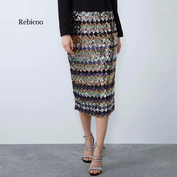 

vintage high waist skirts womens midi skirts golden silver sequined kawaii korean skirt punk winter woman boho1, Black