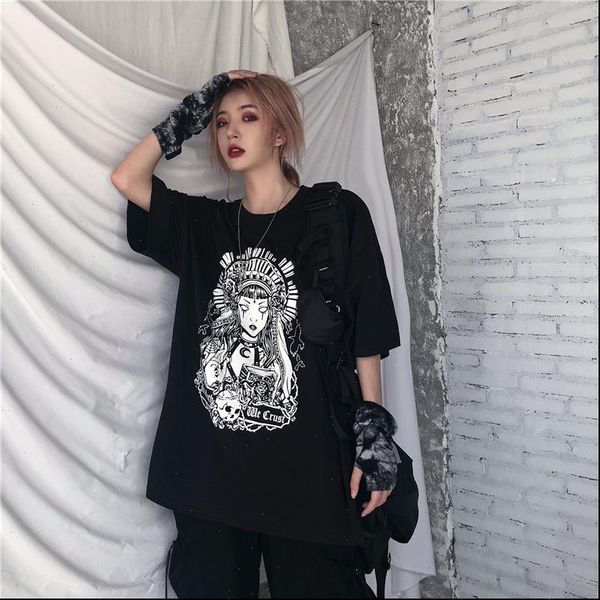 

summer goth female tee aesthetic loose women t shirt punk dark grunge streetwear ladies gothic tshirts harajuku clothes, White