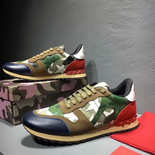 

2021 новые дизайнерские туфли rockrunner камуфляж нойр ткань nappa кроссовки натуральные кожа мужские женщины квартиры тренажеры обувь, Black