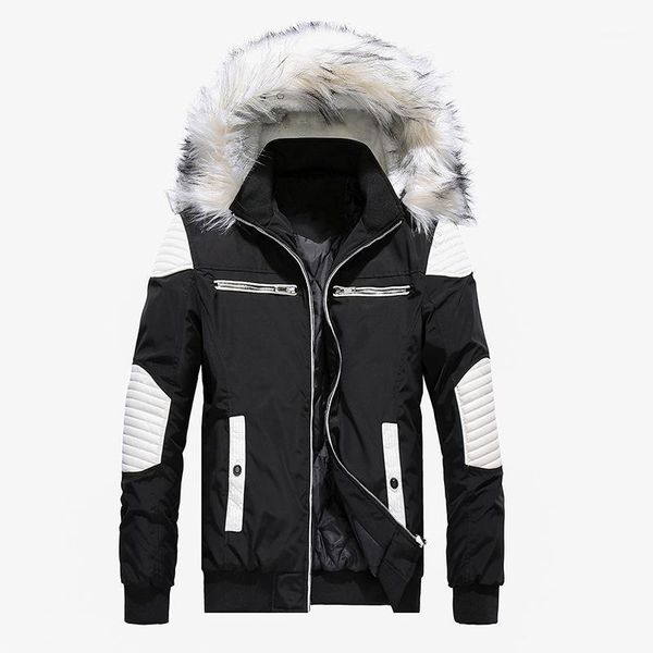 

nice male overcoat thick warm mens winter jacket coat big fur hooded street style men parka casual slim1, Black