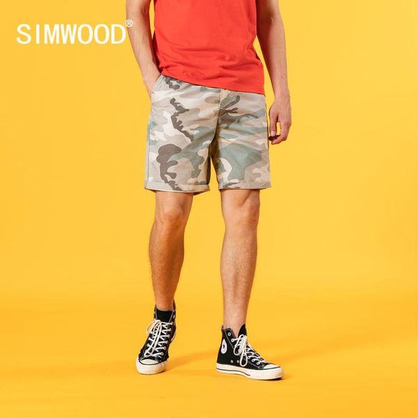 

simwood 2020 summer new camouflage shorts men drawstring elastic waist enzyme wash short plus size knee-length short sj120655, White;black