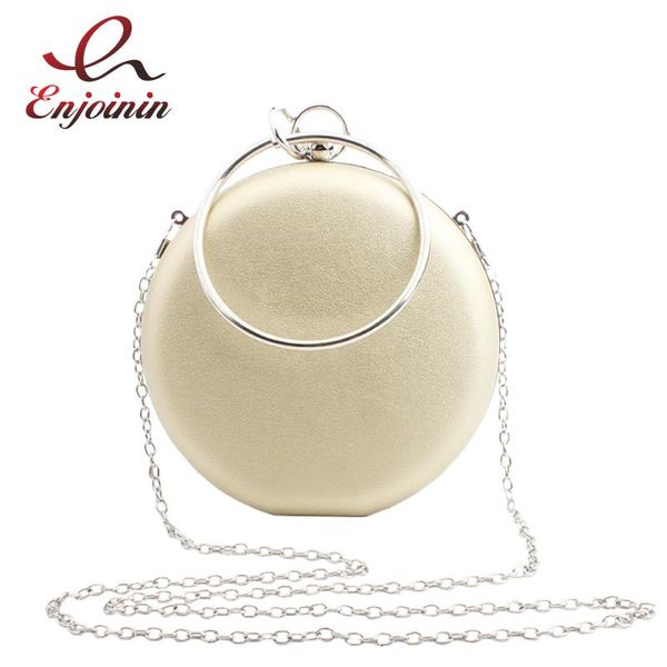 

simple design fashion circular metal ring pu leather party clutch bag ladies chain purse women's crossbody mini messenger bag