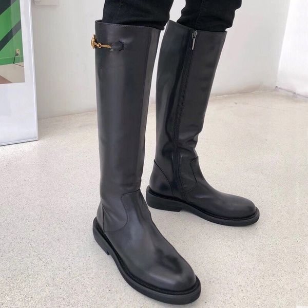 

classical women fashion knee boot real leather calfskin luxury high grade ladies designer boots elegant ing, Black