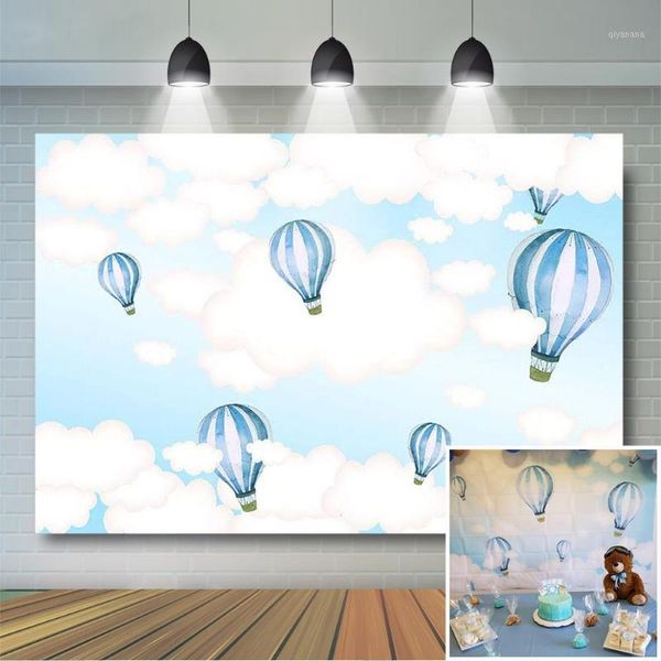 

background material air balloon backdrop baby shower kids birthday party decorations blue sky and white clouds born po studio background1