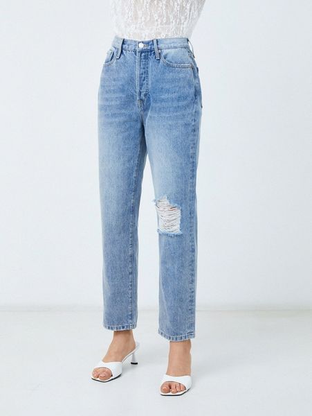 

motf premium 100% cotton mom fit jeans 12ki#, Blue