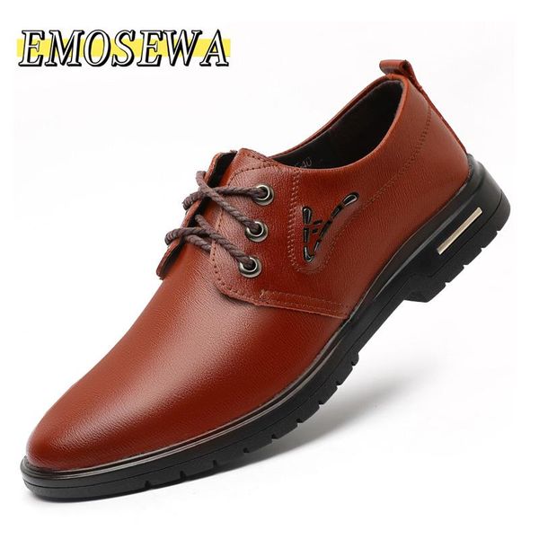 

dress shoes emosewa brand men's leather formal lace up oxfords fashion retro elegant work footwear men, Black